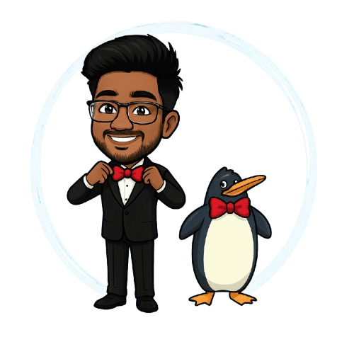 Vignesh A S - Web Developer with Penguin illustration